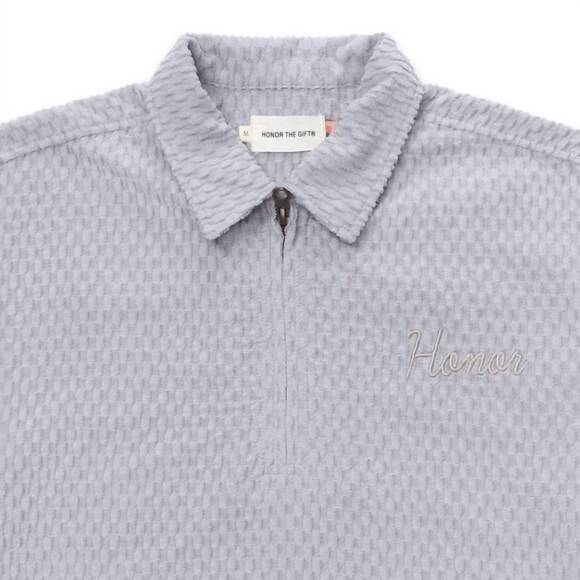 NEW HONOR THE GIFT textured knit quarter zip top in grey